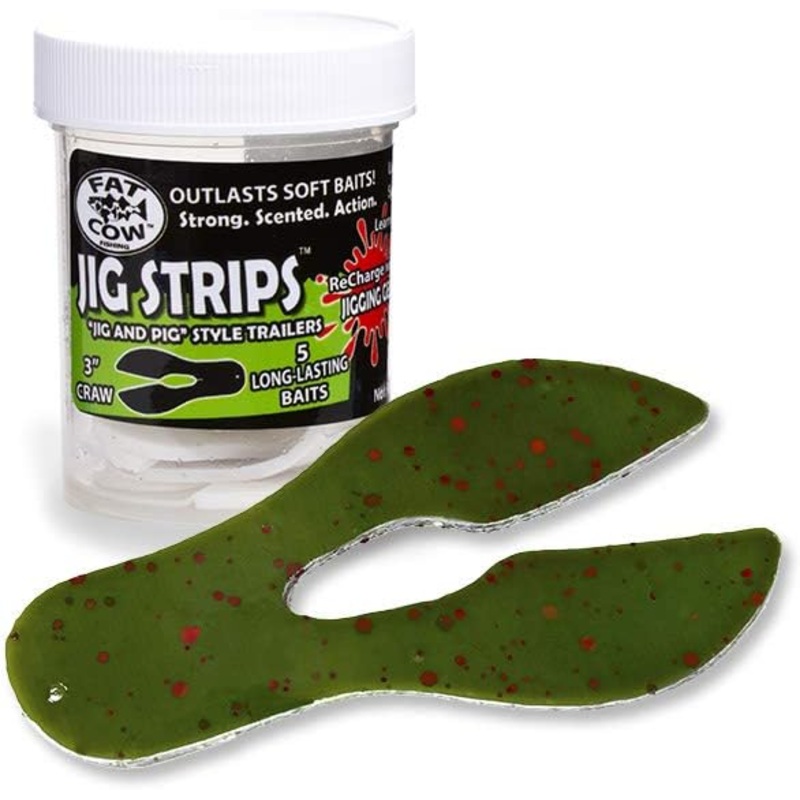 Fat Cow Jig Strips “Jig and Pig” Style Trailers 3″ Craw, 5pk, Watermelon Red