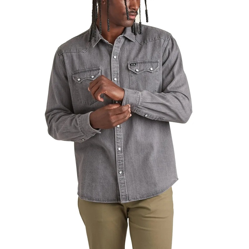 Howler Brothers Dust Up Denim Snapshirt Jovi Grey Wash M