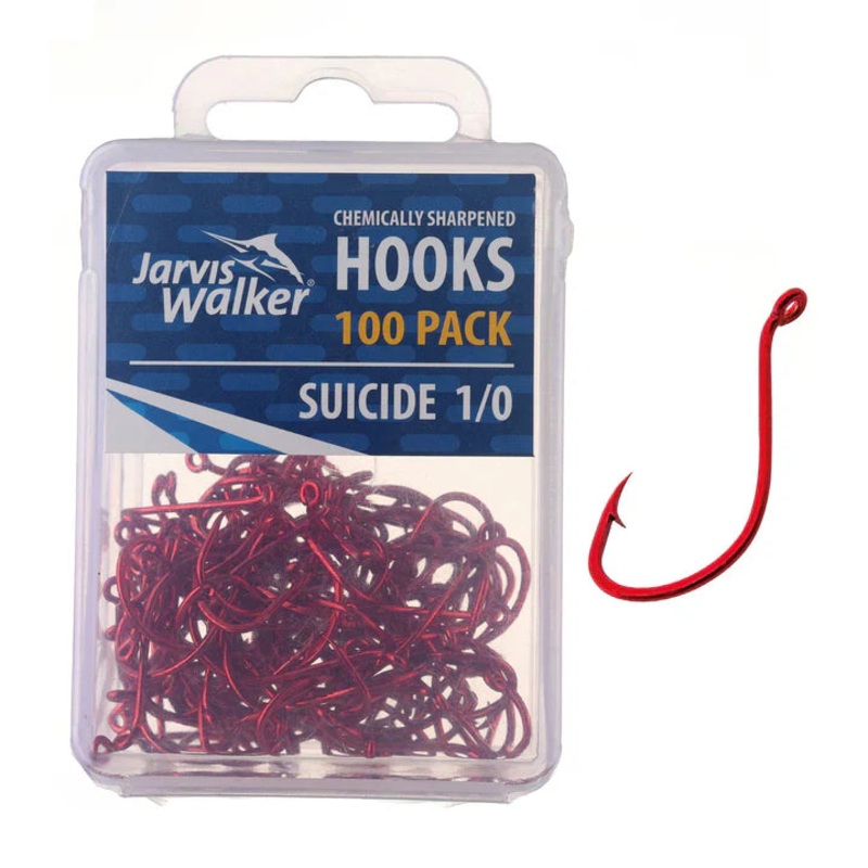 Jarvis Walker Chemically Sharpened Red Suicide Hooks | 100pcs/pkt 6/0