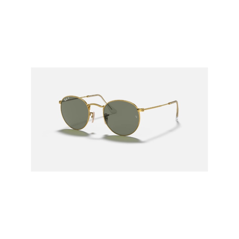 RAY-BAN RB3447 ROUND METAL POLORIZED SUNGLASSES GOLD GREEN