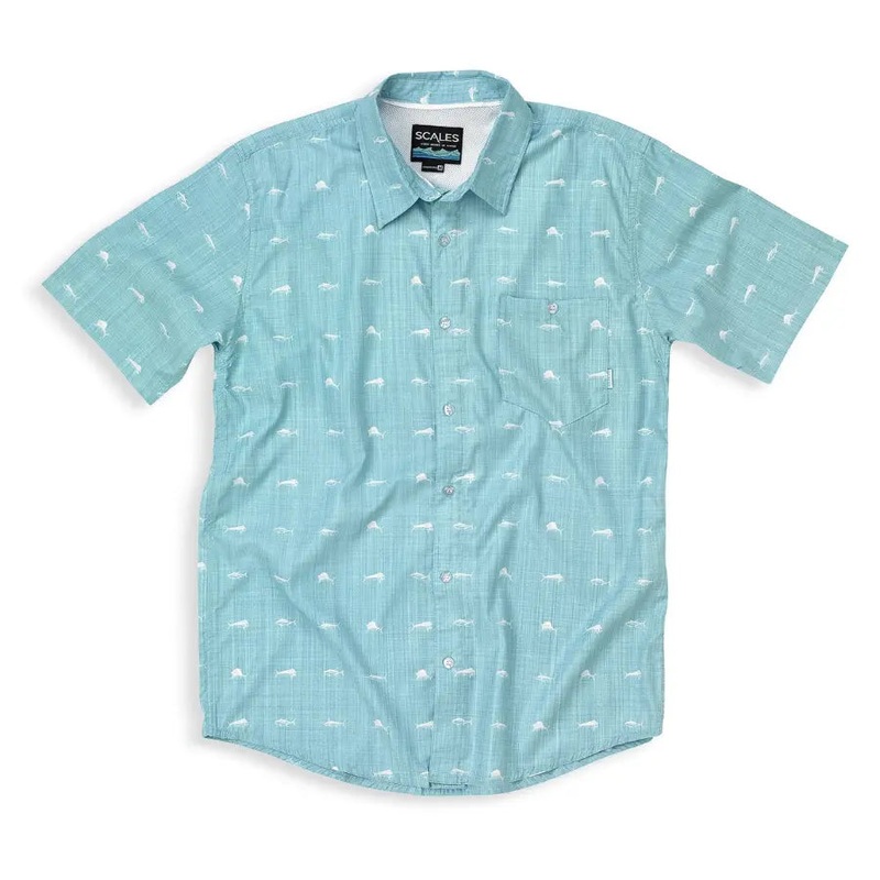 SCALES SS TECH BUTTON DOWN CLEAN FISH SEAFOAM 3XL