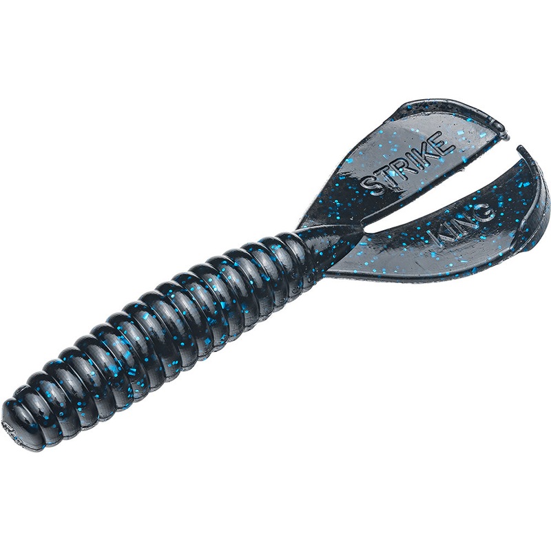 Strike King Twin Tail Rage Menace 3.5 inch Soft Plastic Grub 8 pack Black Blue Flake