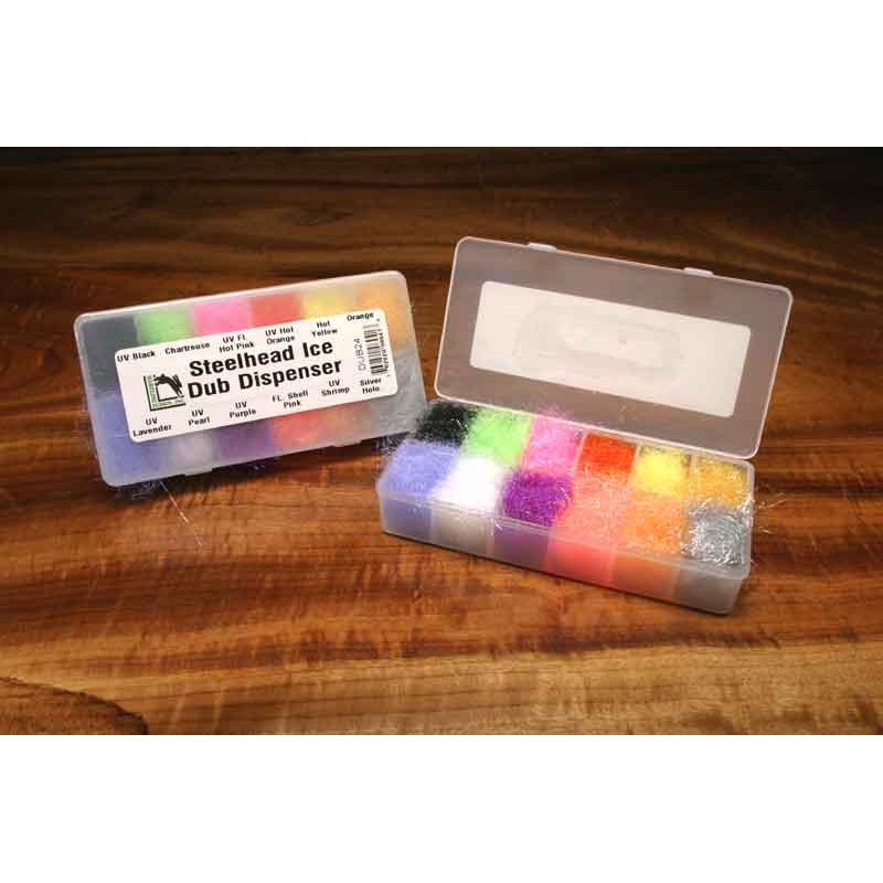Hareline Steelhead Ice Dub Dispenser – 12 Popular Colors