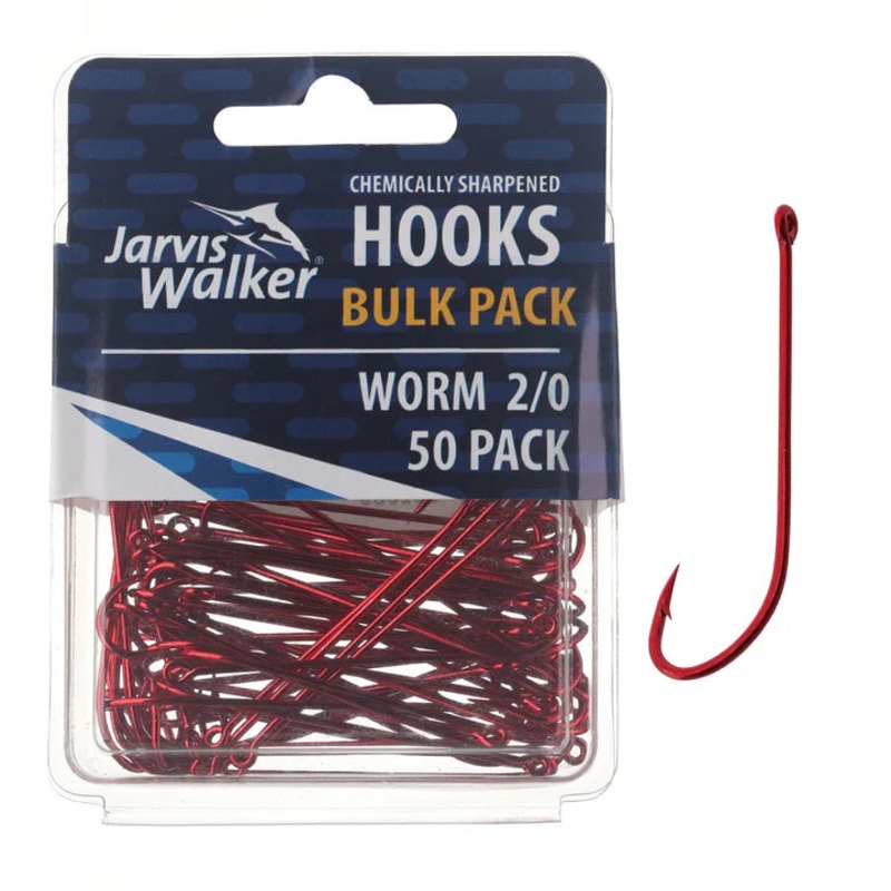 Jarvis Walker Red Bloodworm Long Shank Hook Pro Pack | 50pcs/pkt 2/0
