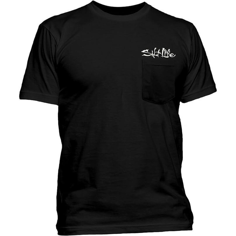 Salt Life One Cast At A Time Short Black Sleeve Tee Medium