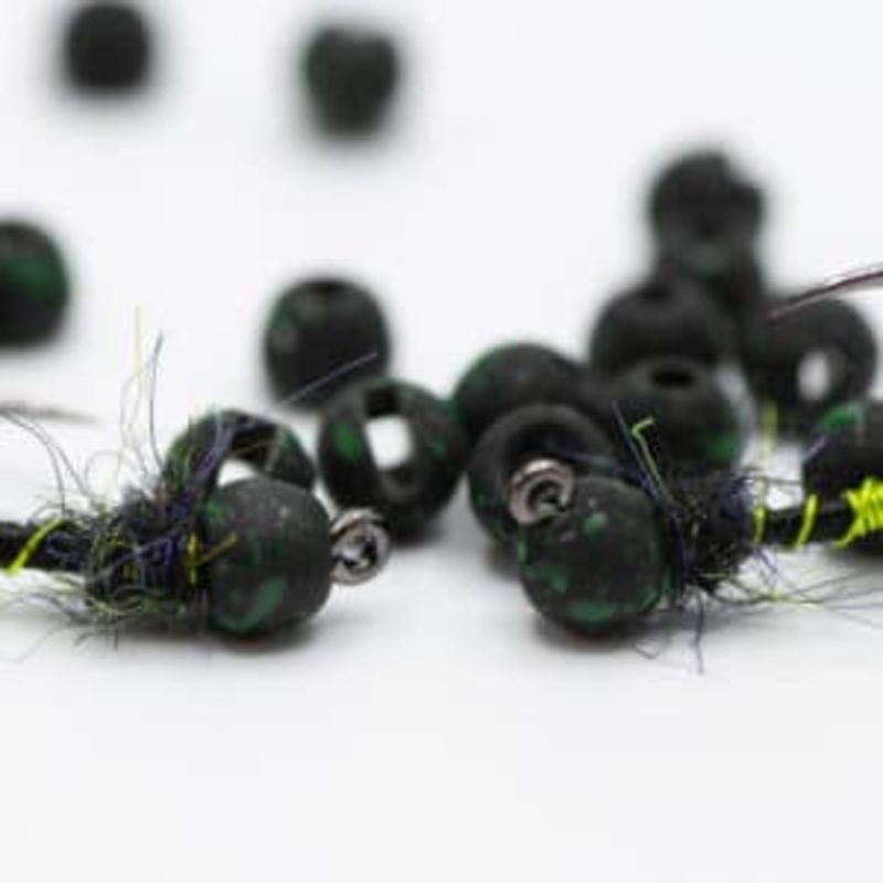 Firehole Round Speckled Tungsten Beads – Midnight Green 2.0 mm