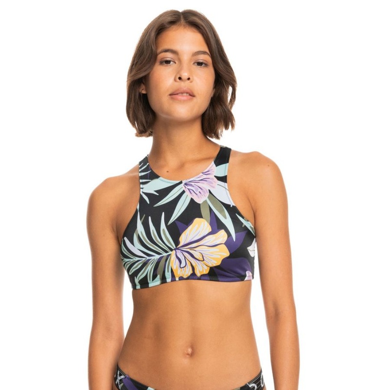 ROXY ACTIVE CROP TOP BIKINI TOP TRUE BLACK FASSO XS