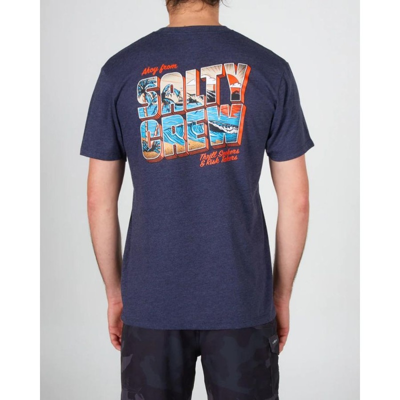 SALTY CREW GREETINGS PREMIUM S/S TEE NAVY HEATHER S