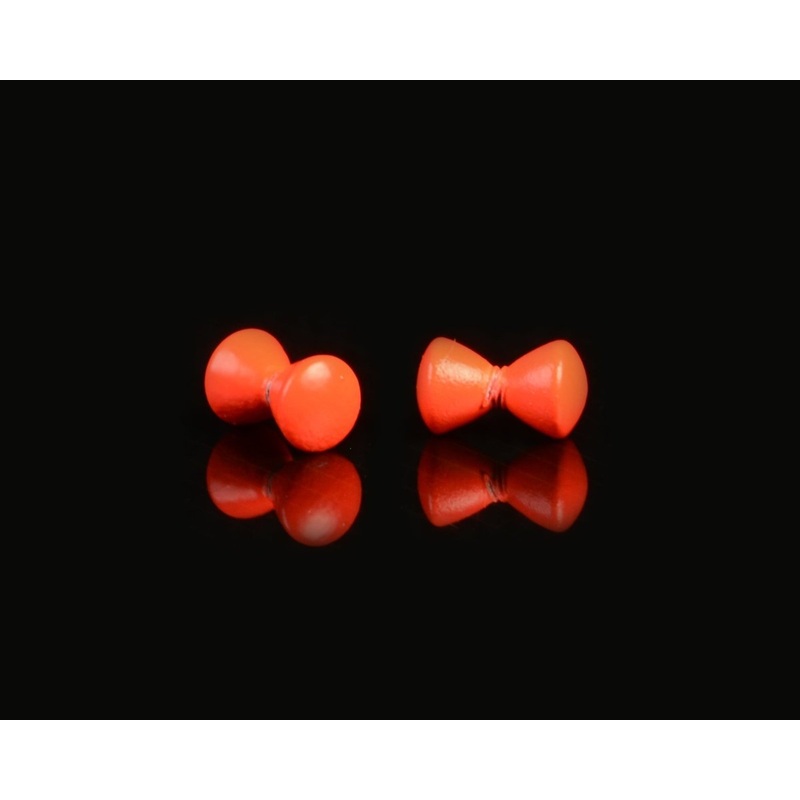 Hareline Brass Dumbbell Eyes X-Small Fluorescent Fire Red