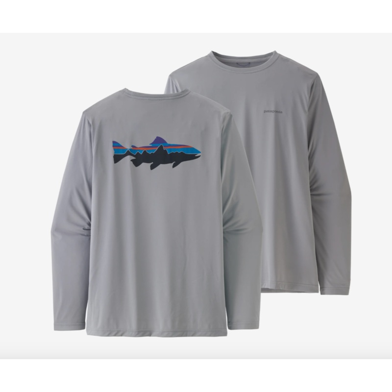 Patagonia Men’s Long-Sleeved Capilene Cool Daily Fish Graphic Shirt – Fitz Roy Trout: Salt Grey XXL