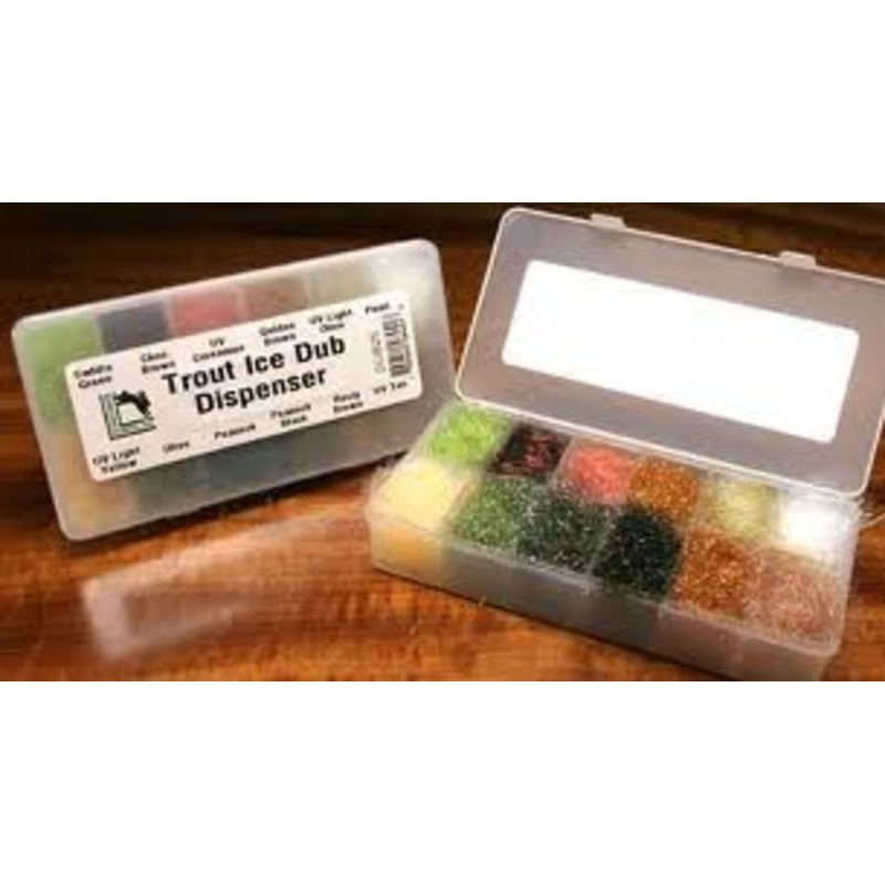 Trout Ice Dub Dispenser – 12 Popular Colors – by Hareline Dubbin