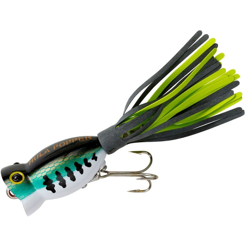 Arbogast Hula Popper Topwater Popper Bass – Black Chartreuse Skirt 1.75 inch – 1/4 oz