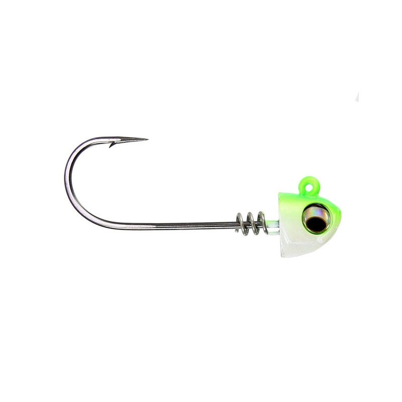 NLBN – No Live Bait Needed Screw Lock Jig Heads for 8″ Paddle Tails 3/4 oz Green Back