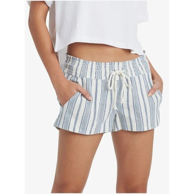 ROXY OCEANSIDE STRIPED SHORTS SNOW WHITE TRUE NAVY BEACHSIDE XS