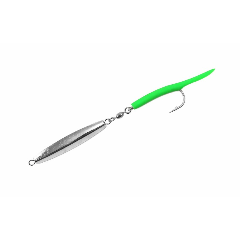 Jigging World Diamond Jigs with Tail Smooth Chrome with Red Tail 1 oz