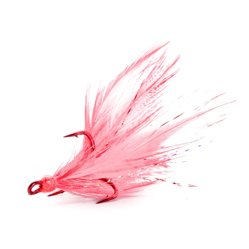 Mustad UltraPoint Feather Dressed Treble 2 pack Black Nickel Hook/Red Grizzly Feathers 6