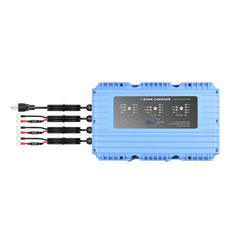 Powerhouse Lithium 12V-(12V-16V)-(24V-36V)WP 3-Bank Waterproof Battery Charger | BCH12V-(12V-16V)-(24V-36V)WP