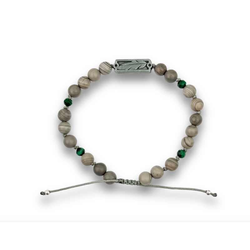 Sight Line Provisions – Feather Grey + Malachite Beads Bracelet