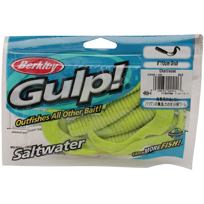 Berkley Gulp Saltwater Grub Chartreuse 4″ 4pk
