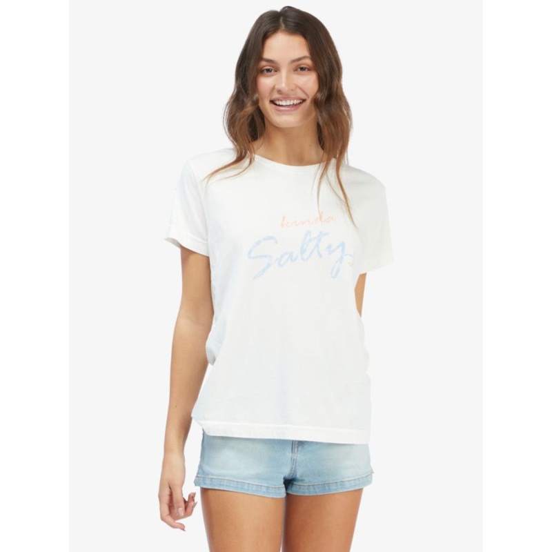 ROXY SALTY SCRIPT GRAPHIC BOYFRIEND T-SHIRT SNOW WHITE M