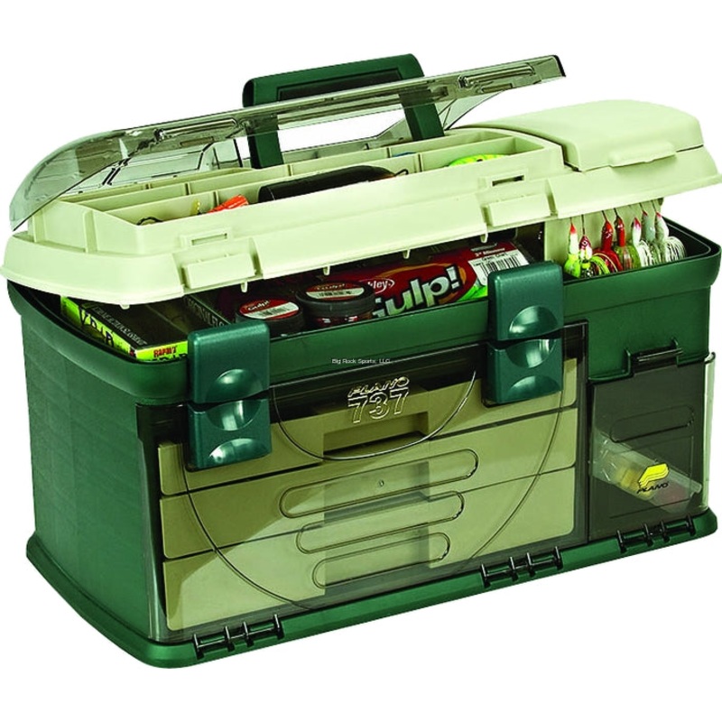 Plano Three-Drawer Tackle Box, X-Large, Green/Beige, 21x12x12″ w/1-3500 Stow