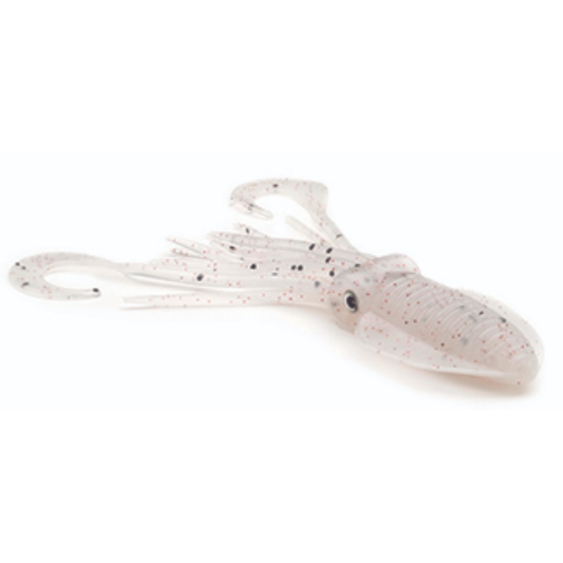 P-Line Twin Tail Soft Plastic Squid Clear White Black Glitter 4 1/2 inch – 3 pack