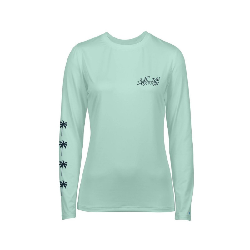SALT LIFE PALM STORM BADGE LS PERFOMANCE AQUA HEATHER M