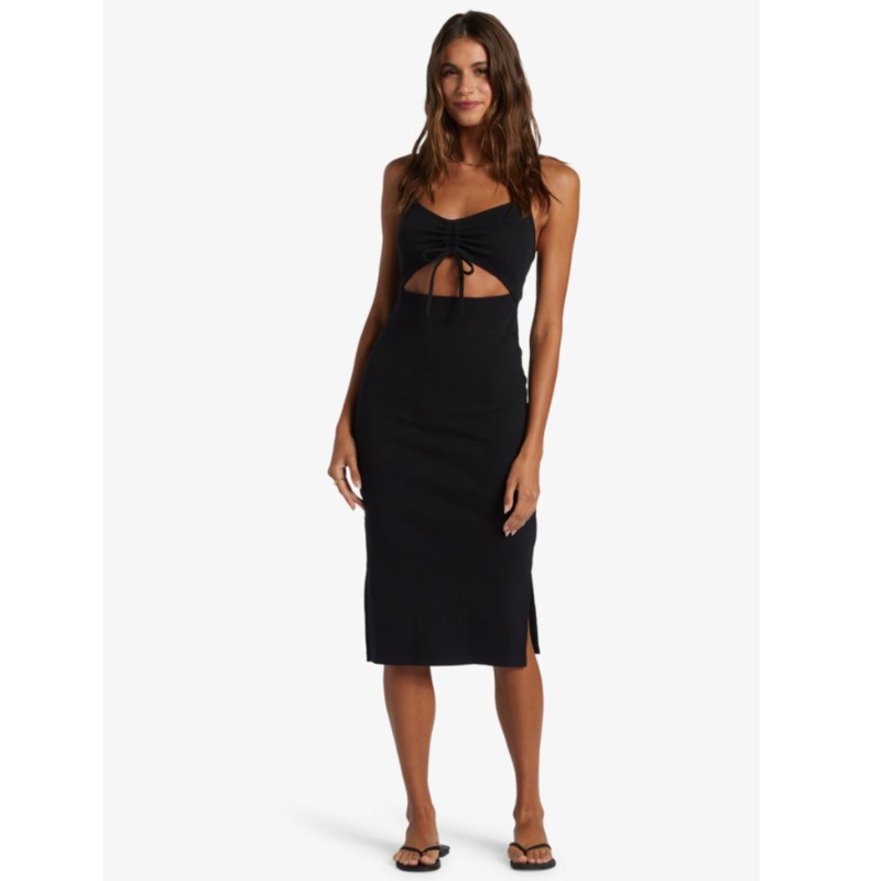 ROXY WAVEY BABY RIB KNIT DRESS ANTHRACITE XS