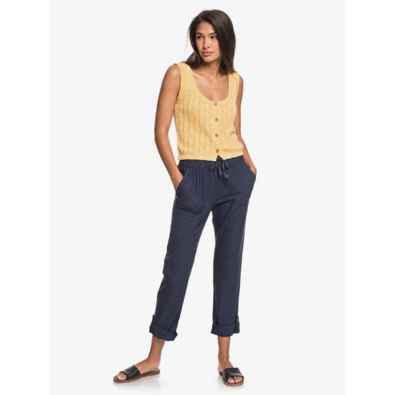 ROXY ON THE SEASHORE LINEN CARGO PANT MOOD INDIGO XS