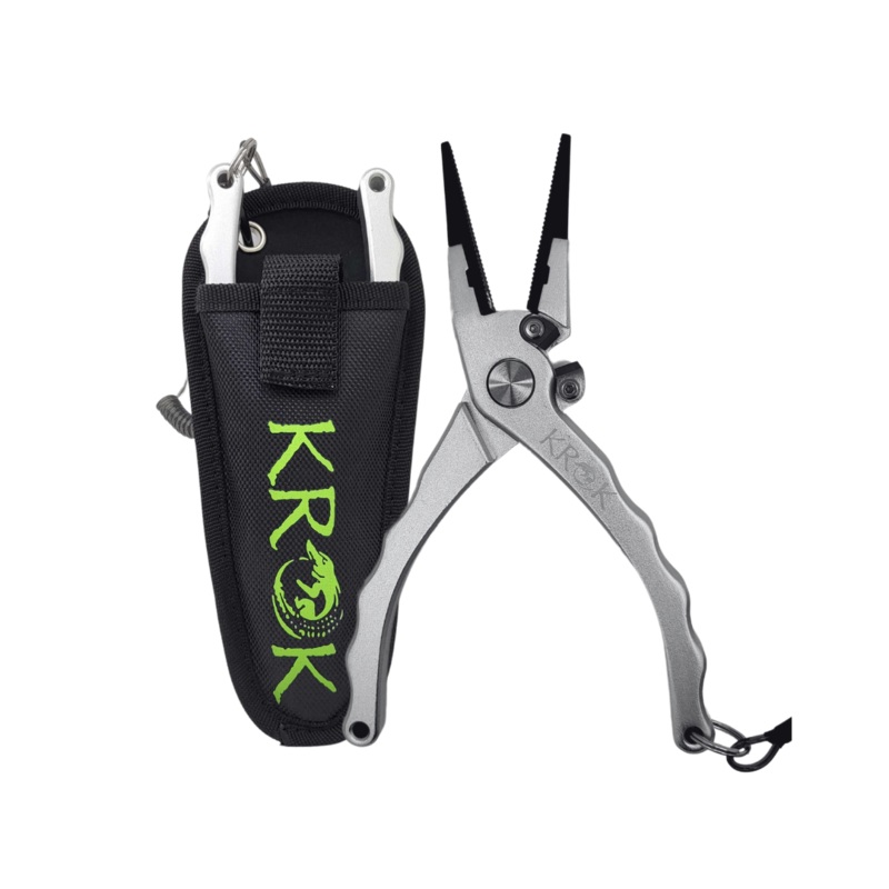 KROK Aluminum Pliers 7.5″ Straight Jaw w/side cutter, Lanyard