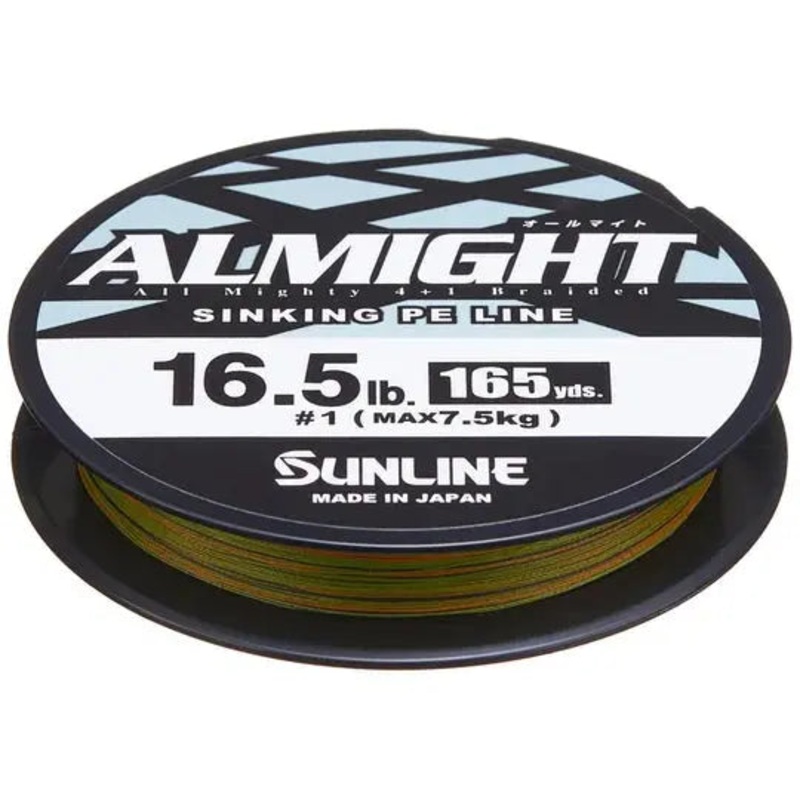 Sunline ALMIGHT Braided Sinking PE Line, 165 yd Olive-Camo 7Ib