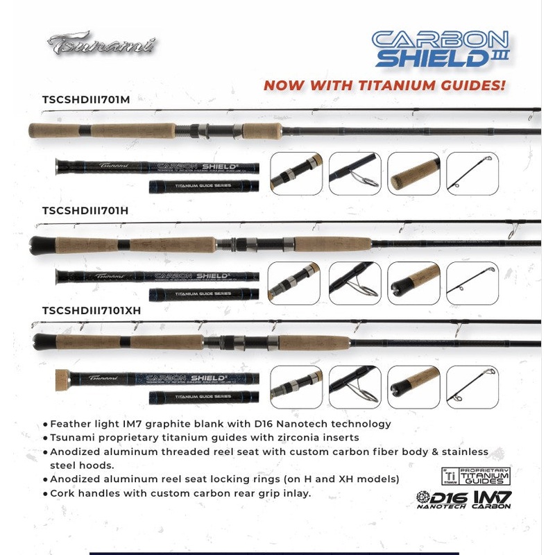 Tsunami Carbon Shield III Spinning Rods TSCSHDIII701H