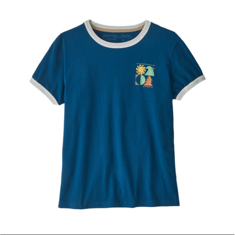 Patagonia Women’s Spirited Seasons Organic Ringer Tee – Lagom Blue Small