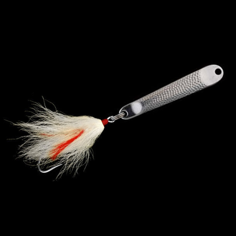 Hopkins No=Eql Hammered Spoon with Single Hook 1-1/4oz – 3-1/2″ White Bucktail