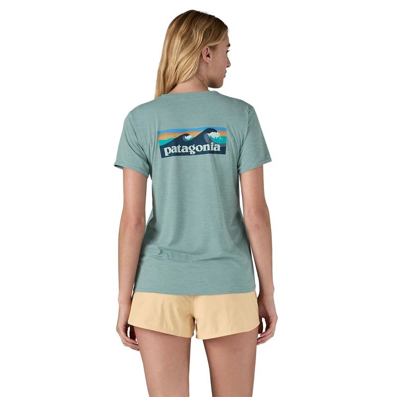 Patagonia W’s Capilene Cool Daily Graphic Shirt – Waters Boardshort Logo: Evening Mauve X-Dye / BEMX XS