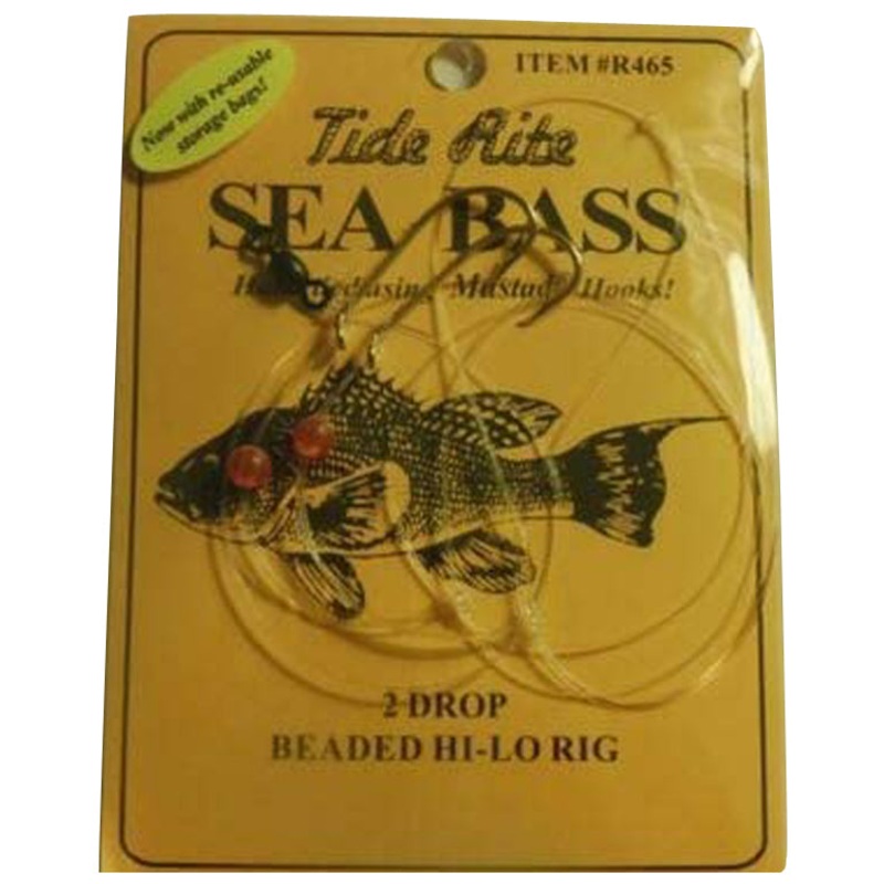 Tide Rite Sea Bass 2-Drop Beaded Hi-Lo Rig Baitholder Hooks 1/0