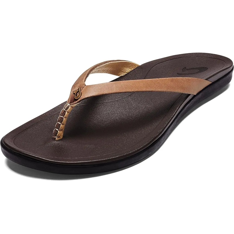 OLUKAI HO’OPIO LEATHER SANDALS SAHARA / DARK JAVA 6