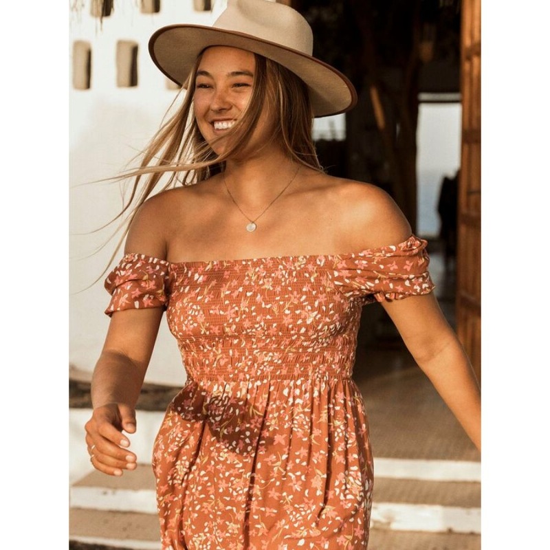 ROXY HELLO PETAL WOVEN MINI DRESS BAKED CLAY DANCING DAYS L