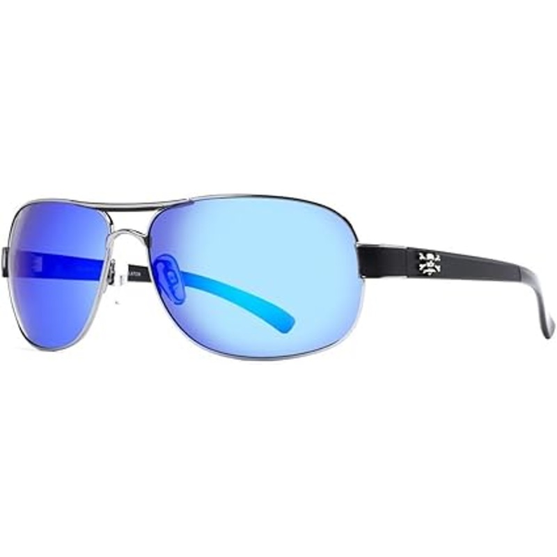 Calcutta Roanoke Sunglasses Black Wire Frame Blue Mirror Lens