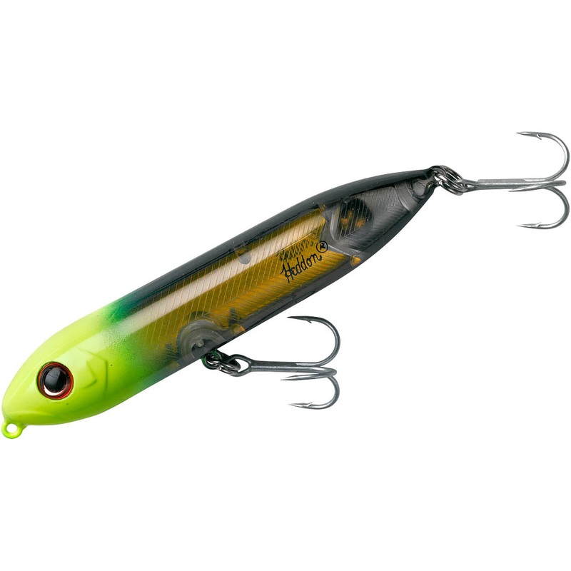 Heddon Saltwater Super Spook Jr. 3 1/2 inch Topwater Walker Black Chartreuse Gold Insert