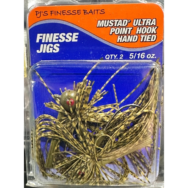 PJs Finesse Jig  Hand-Tied with Mustad Ultra Point Hook (2 Pack) 5/16 GREEN/ORANGE CRAWFISH
