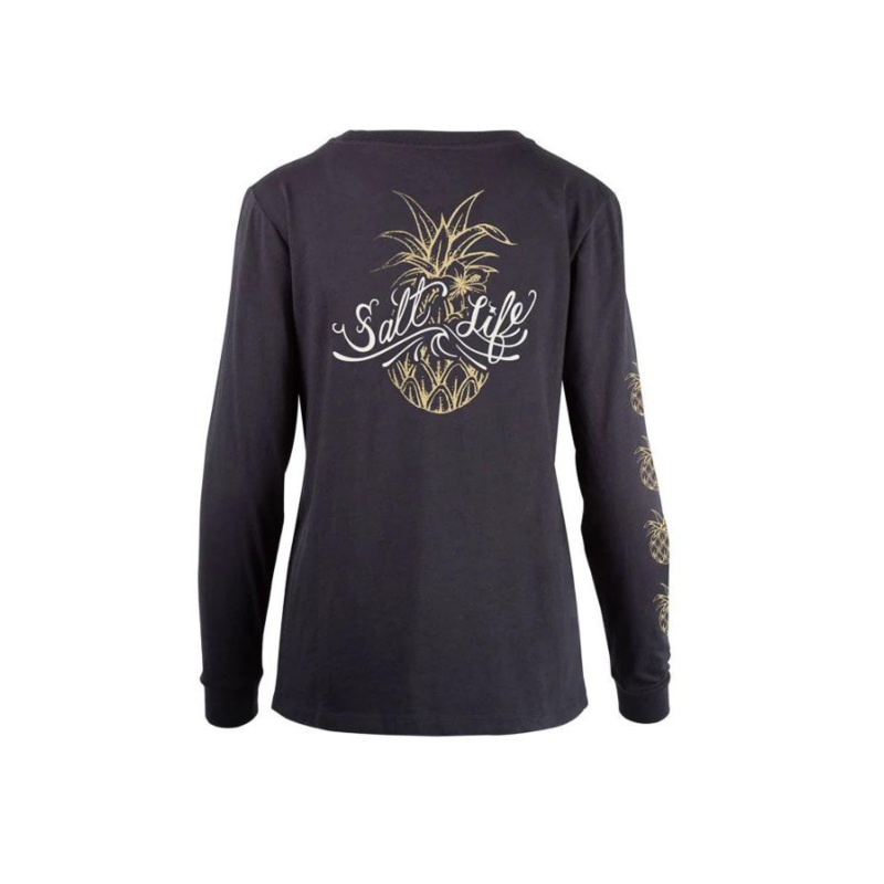SALT LIFE SIGNATURE PINEAPPLE L/S TEE BLACK S