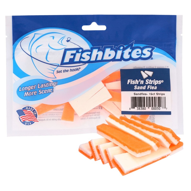 Fishbites Longer Lasting Fish’n Strips Sand Flea Scented Soft Baits Sandflea