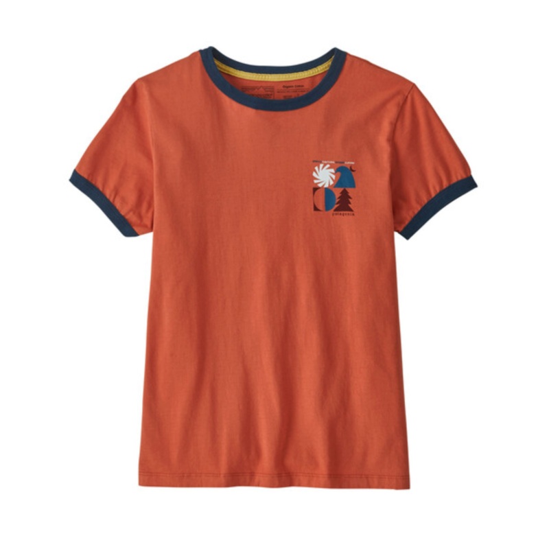 Patagonia Women’s Spirited Seasons Organic Ringer Tee – Quartz Coral Large