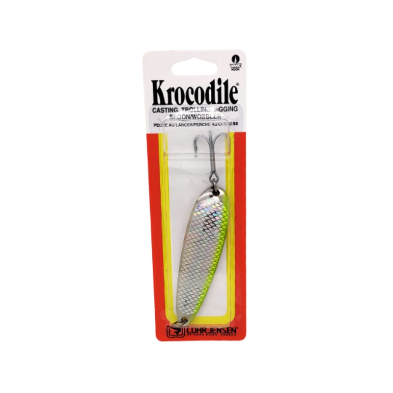 Luhr Jensen 1003-214-7004 Krocodile, 4 5/16″, 2 1/4oz, Treble Hook, Chrome/Chartreuse Reflex