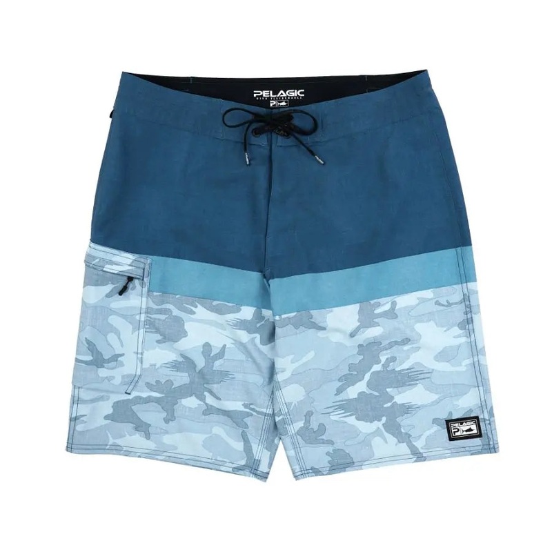 PELAGIC YOUTH BLUE WATER FISH CAMO FISHING SHORTS STACKED SLATE 29