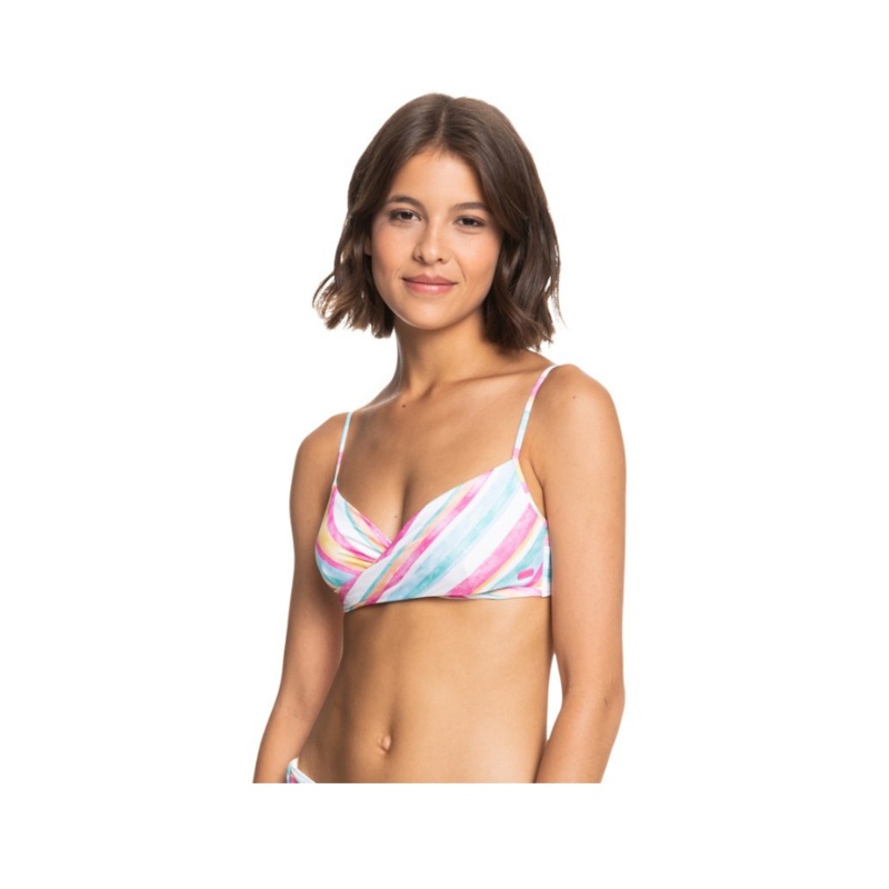 ROXY ISLAND IN THE SUN WRAP BRALETTE BIKINI TOP BRIGHT WHITE  SUN STRUCK XS