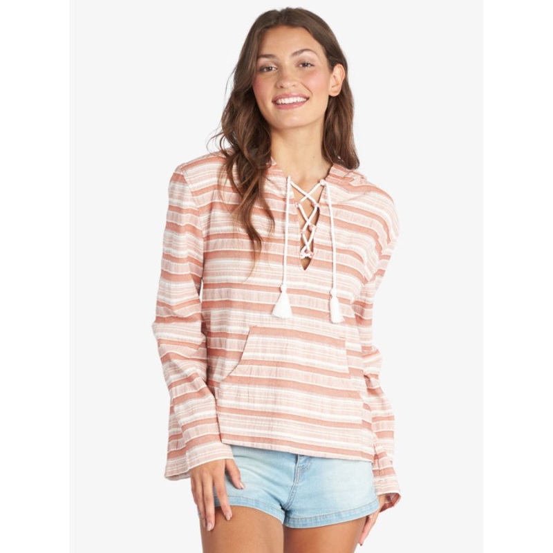 ROXY PARADISE CALLING WOVEN PONCHO BAKED CLAY RIVER STRIPE XL