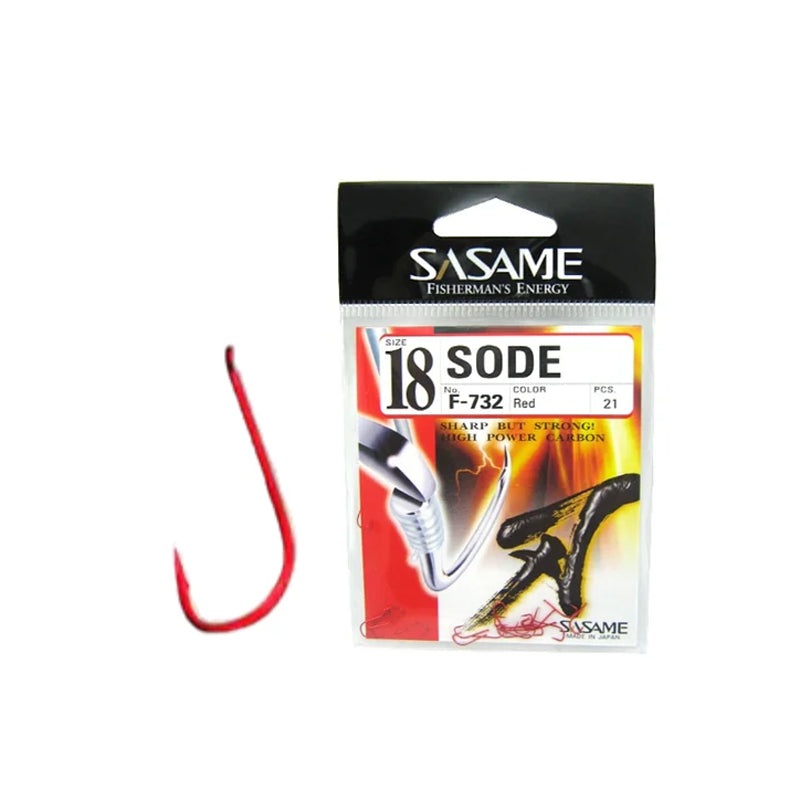 Sasame Sode Red Fishing Hooks  Precision Japanese Craftsmanship #18 F-732 Red