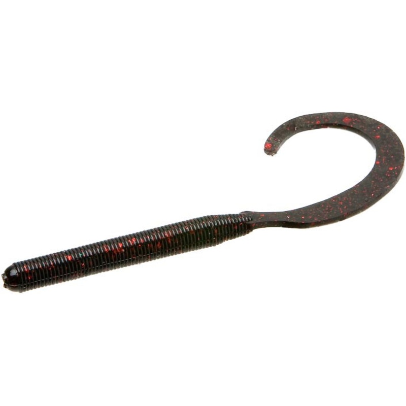 Zoom Curly Tail Finesse Worm – 4 inch Black Red Glitter